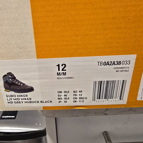 Timberland Euro Hiker Mid Men's Winter Boots Grey / Black / Yellow Size 12 NEW - Picture 10 of 15